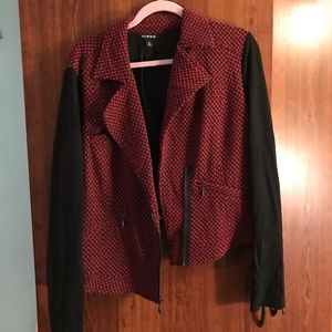 Brick red and black motorcycle jacket